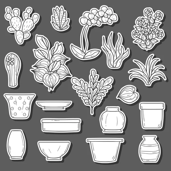 Plantas domésticas dibujos animados pegatinas — Vector de stock