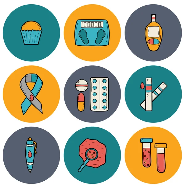 Diabetes hand drawn icons — Stock Vector