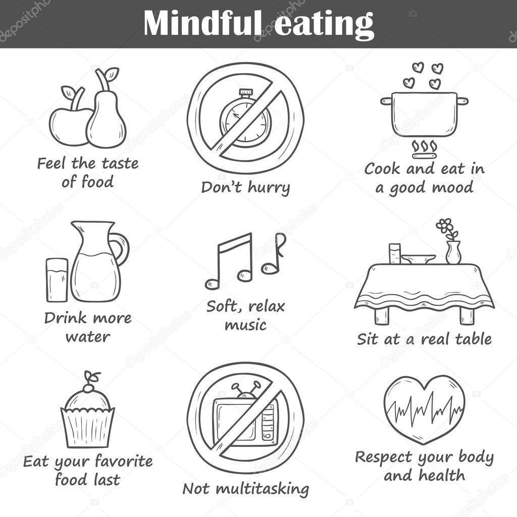 Objects on mindful eating rules theme