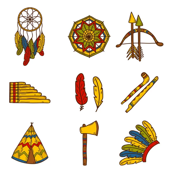 Indianin ręcznie rysowane ikony — Wektor stockowy