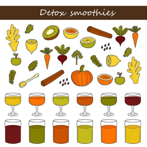 Bahan smoothie detox - Stok Vektor