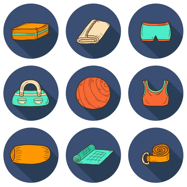 Set of yoga equipment icons — Stock Vector