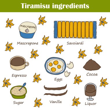 Elle çizilmiş tiramisu malzemeler kavramı