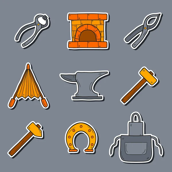 Blacksmith hand drawn stickers — Stock Vector