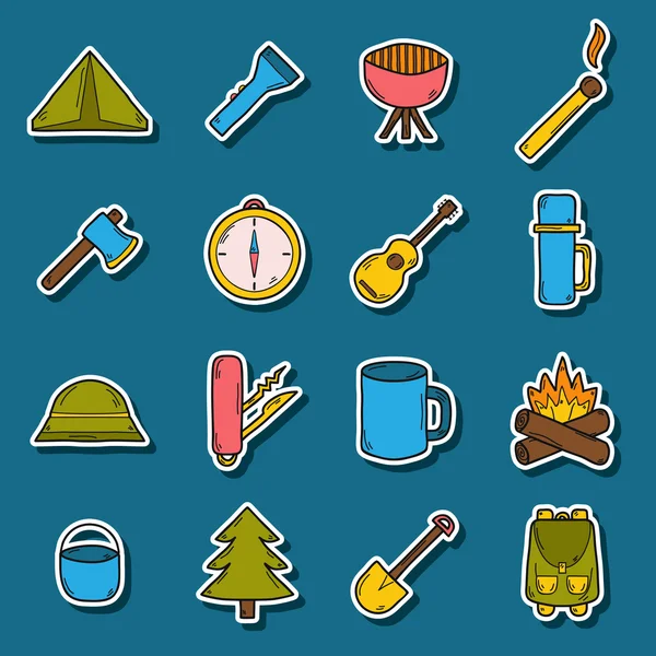 Jeu de stickers camping — Image vectorielle