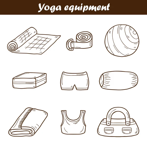 Set van yoga apparatuur pictogrammen — Stockvector
