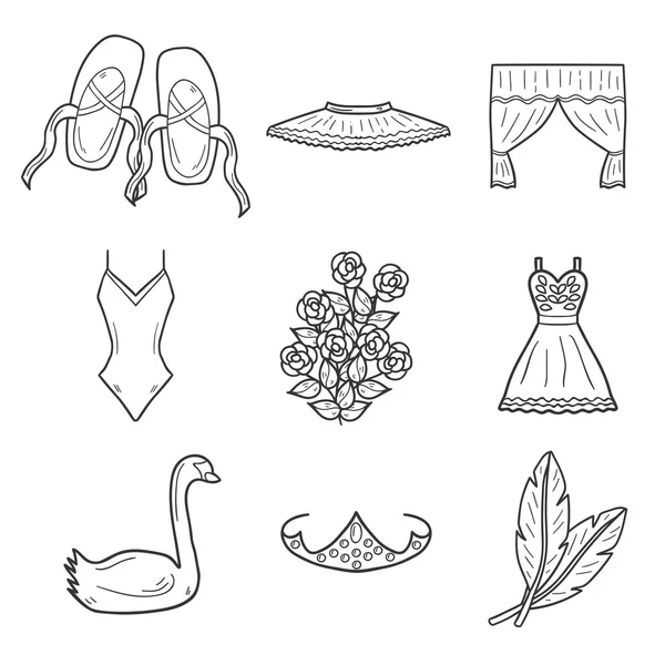 Set of hand drawn cartoon objects on ballet them — Stock Vector