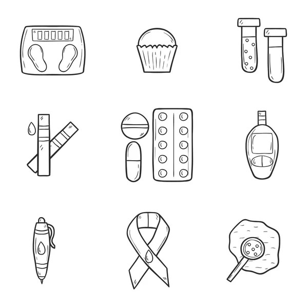 Diabetes hand drawn icons — Stock Vector