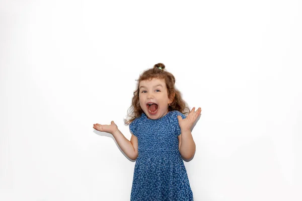 Close Studio Portrait Adorable Young Kid Girl Laughing Excitement Happy — Fotografia de Stock