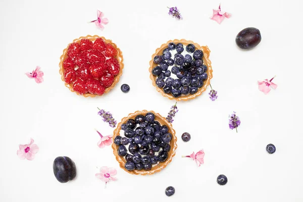 Delicious Hidangan Penutup Segar Tartlet Dari Shortbread Dihiasi Dengan Blueberry — Stok Foto