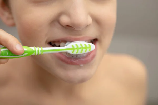 Dental Education Family Boy Joy Years Old Washing His Teeth — Stock Photo, Image