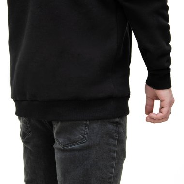 Yerleşim planı. Modelleme. Erkek eli. Logo uygulaması için kapüşonlunun arkası