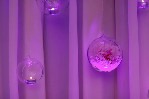 Élément Décor Mariage Chambre Rideau Rose Décoré Boules Verre Avec — Photo