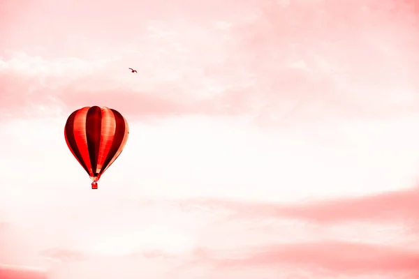 Hot Air Balloon Summer Sunset Red Sky Copy Space Concept — 스톡 사진