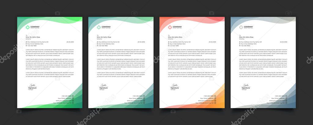 Creative professional corporate modern business style letterhead templates Simple design in minimalist style vector design illustration. color red green blue yellow 