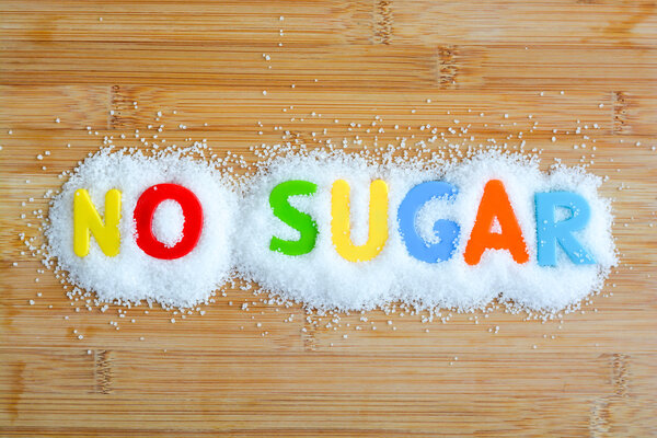 words No Sugar on granulated sugar 