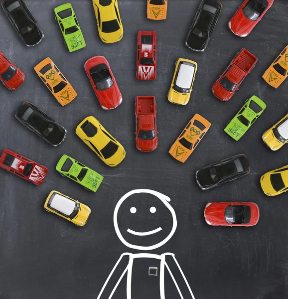 renkli oyuncak arabalar Üstten Görünüm