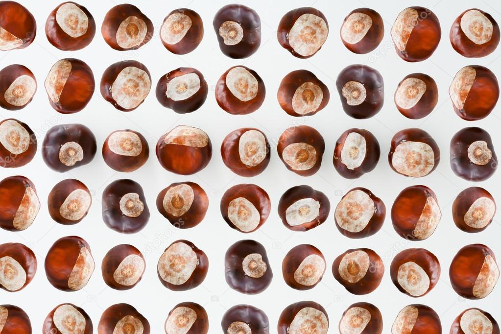 collage of many brown chestnuts