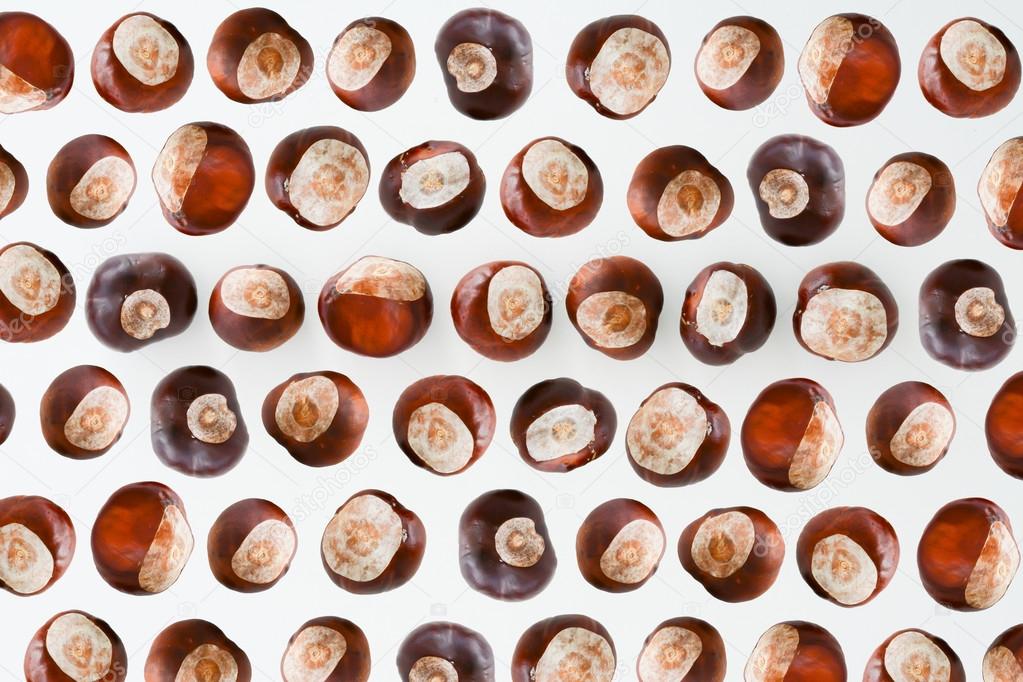 collage of many brown chestnuts