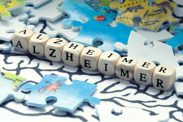 Alzheimer Ziekte Concept Met Hersenvorm Puzzelstukjes — Stockfoto