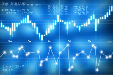 Stock market candlestick chart on blue background clipart