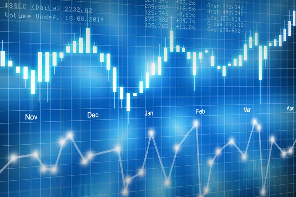 Stock market candlestick chart on blue background — Stock Photo, Image