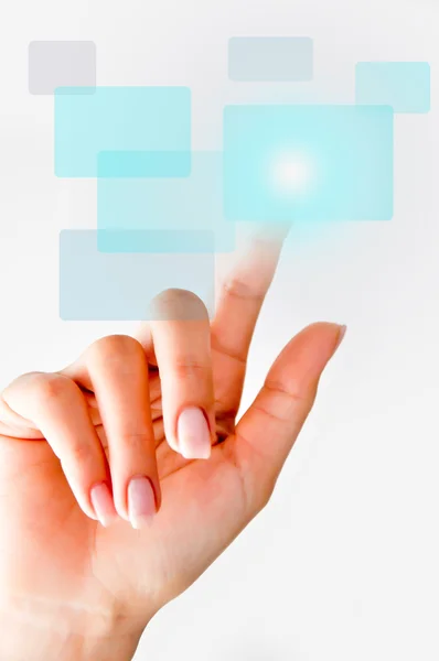 Finger zeigen auf digitalen leeren Bildschirm — Stockfoto