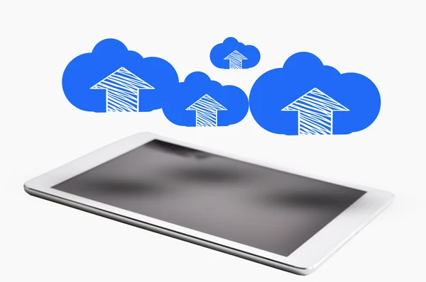 Tableta digital con computación en nubes —  Fotos de Stock