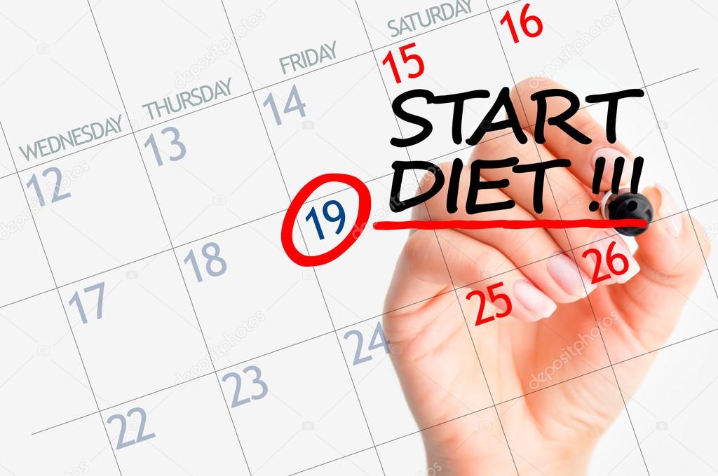 Start diet date marked on calendar