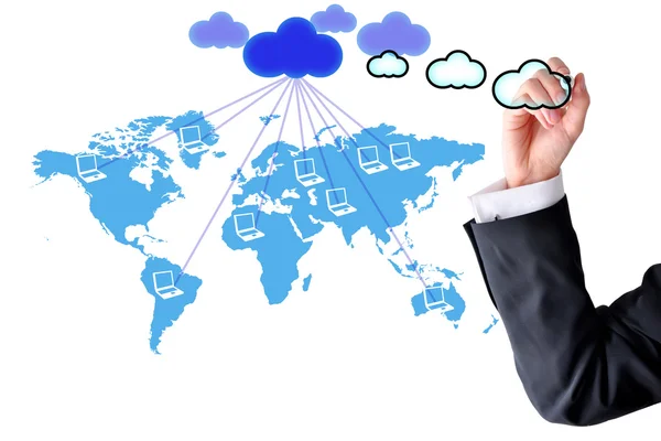 Cloud computer network world map — Stock Photo, Image