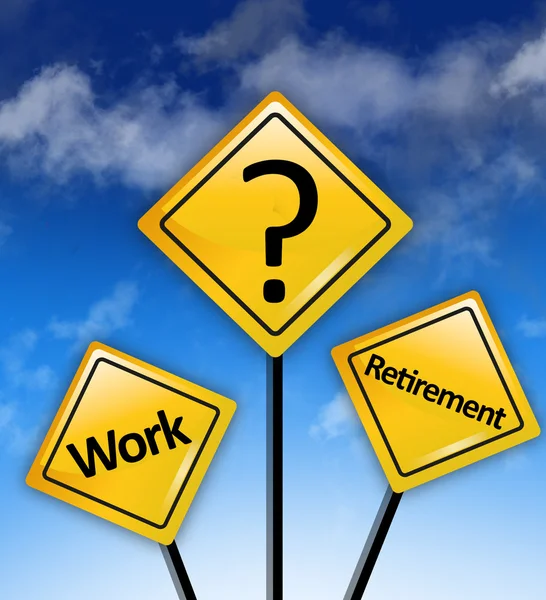 Praca i emerytura żółte znaki — Zdjęcie stockowe
