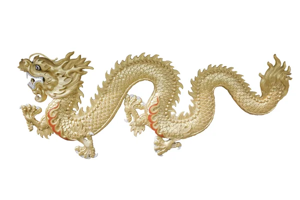 Dragon doré sur fond blanc isolé . Image En Vente