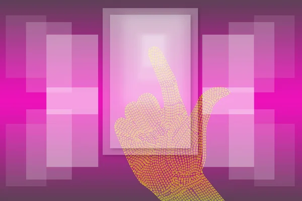 Hand klicka touch skärmbakgrunden rosa. — Stockfoto