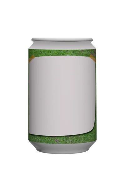 Can with white paper on grass. — Stock Photo, Image