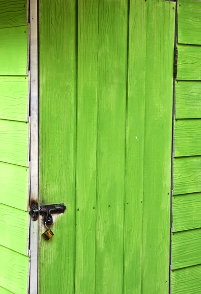 Zielone drzwi i zablokowany. — Zdjęcie stockowe