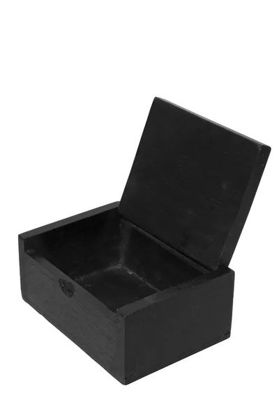 Izole beyaz zemin üzerine siyah ahşap kutu. — Stok fotoğraf