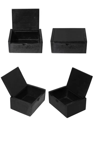 Black wood box on isolated white background. — Stock Photo, Image