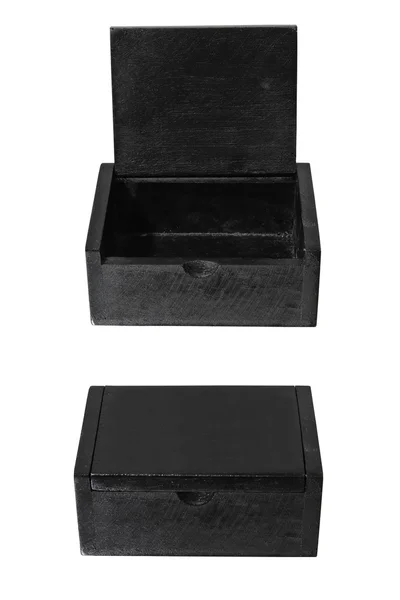 Black wood box on isolated white background. — Stock Photo, Image