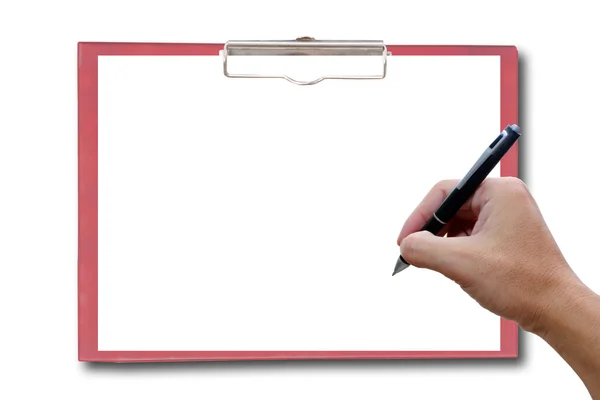 Red Clipboard hand and pen. — Stock Photo, Image