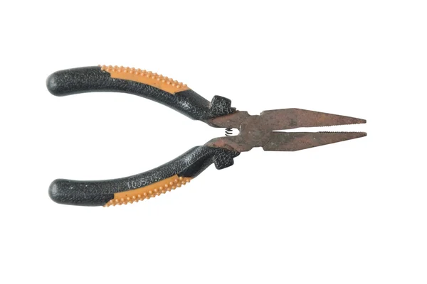 Old pliers yellow tool isolated on a white background. — Stock Photo, Image