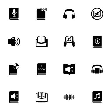 Ebooks icon - Expand to any size - Change to any colour. Perfect Flat Vector Contains such Icons as education, audiobook, bookmark, encyclopedia, textbook, ereader, sound, microphone, headphones, pdf