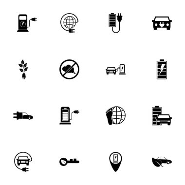 Electro Car icon - Expand to any size - Change to any colour. Perfect Flat Vector Contains such Icons as hybrid, charge, engine, electra, plug, transportation, battery, cable, pollution, power, gas