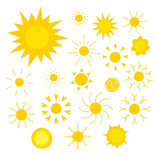 Vecteur soleils icônes de différentes formes dans le style plat — Image vectorielle
