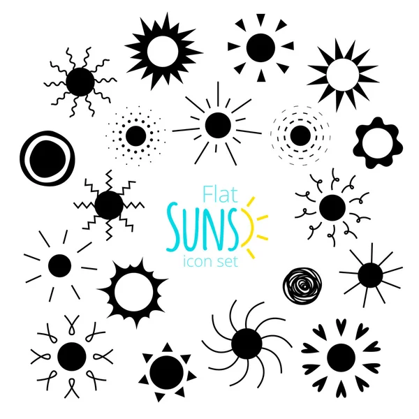 Vecteur soleils icônes de différentes formes dans le style plat — Image vectorielle