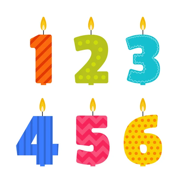 Vector flat design birthday candle set in the shape of numbers — Stock Vector