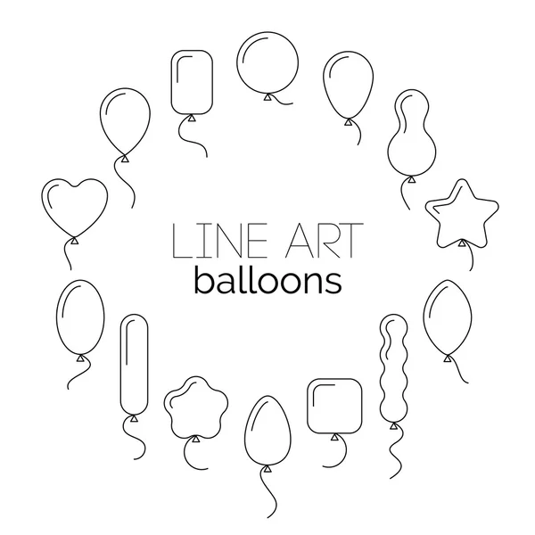 Conjunto de iconos de línea delgada vectorial de globos de diferentes formas — Archivo Imágenes Vectoriales