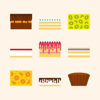 Doğum günü pastaları basit geometrik f vektör çizimler kümesi