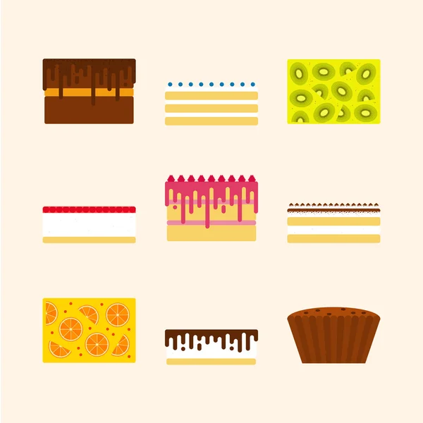 ベクトル イラストは単純な幾何学的な f で誕生日ケーキのセットします。 — ストックベクタ