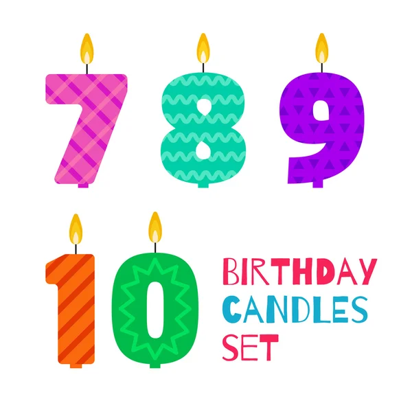 Vector flat design birthday candle set in the shape of numbers — Stock Vector