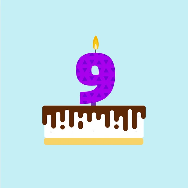 Vektör doğum günü pastası ile bir mum sayı 9 — Stok Vektör